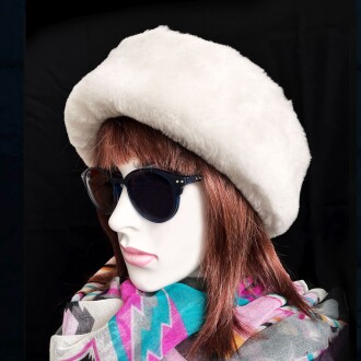 Shark Anatolia El Yapımı %100 Yün Kısa Beyaz Kürklü Kadın Gerçek Deri Şapka - 6