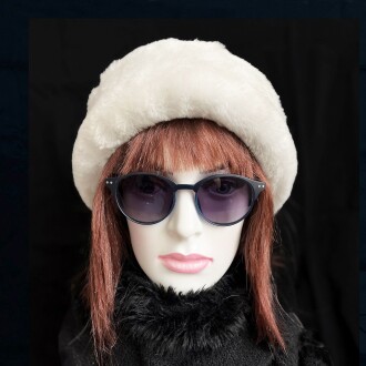 100% Wool Fur, Leather Winter Hat For Women Short White Fur
