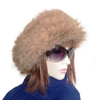 Shark Anatolia El Yapımı %100 Yün Kıvırcık Açık Kahve Kürklü Kadın Gerçek Deri Şapka - 2