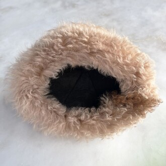 Shark Anatolia El Yapımı %100 Yün Kıvırcık Açık Kahve Kürklü Kadın Gerçek Deri Şapka - 5