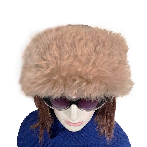 Shark Anatolia El Yapımı %100 Yün Kıvırcık Açık Kahve Kürklü Kadın Gerçek Deri Şapka - 6