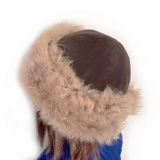 Shark Anatolia El Yapımı %100 Yün Kıvırcık Açık Kahve Kürklü Kadın Gerçek Deri Şapka - 7