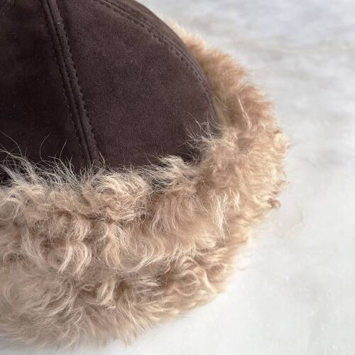 Shark Anatolia El Yapımı %100 Yün Kıvırcık Açık Kahve Kürklü Kadın Gerçek Deri Şapka - 8