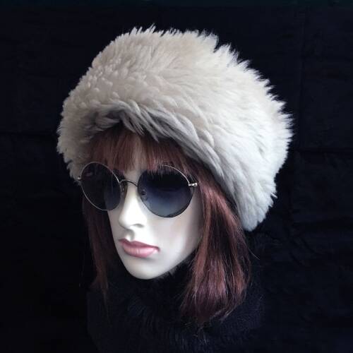 Shark Anatolia El Yapımı %100 Yün Kıvırcık Bej Krem Kürklü Kadın Gerçek Deri Şapka - 2