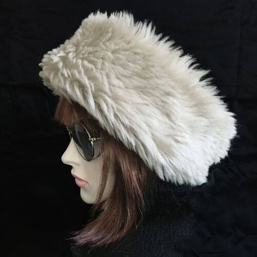 Shark Anatolia El Yapımı %100 Yün Kıvırcık Bej Krem Kürklü Kadın Gerçek Deri Şapka - 4