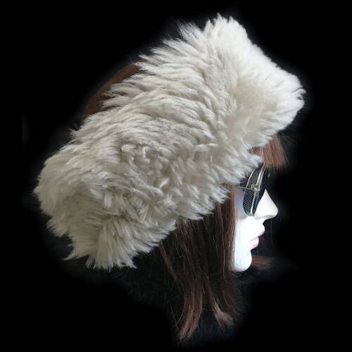 Shark Anatolia El Yapımı %100 Yün Kıvırcık Bej Krem Kürklü Kadın Gerçek Deri Şapka - 5