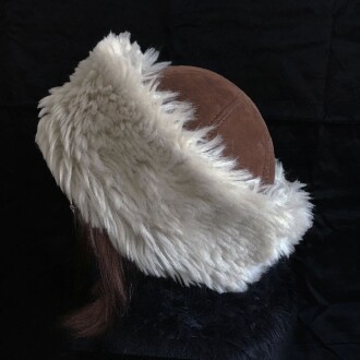 Shark Anatolia El Yapımı %100 Yün Kıvırcık Bej Krem Kürklü Kadın Gerçek Deri Şapka - 6