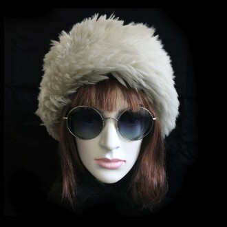 100% Wool Fur, Leather Winter Hat For Women Cream Beige Curly Fur With Leather
