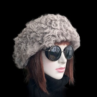 Shark Anatolia - Leather Winter Hat For Women 100% Wool Fur, Curly Gray Fur
