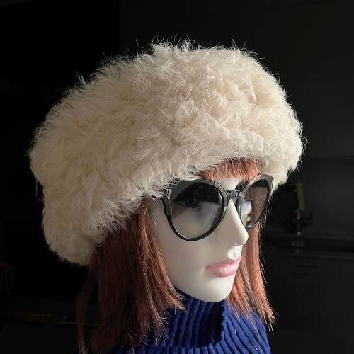 Shark Anatolia El Yapımı %100 Yün Kıvırcık Krem Kürklü Kadın Gerçek Deri Şapka - 2