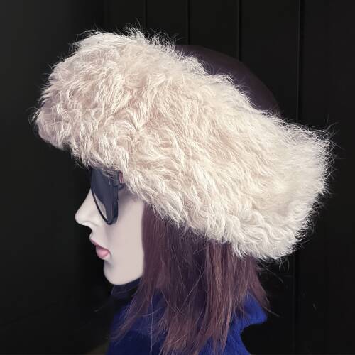 Shark Anatolia El Yapımı %100 Yün Kıvırcık Krem Kürklü Kadın Gerçek Deri Şapka - 4