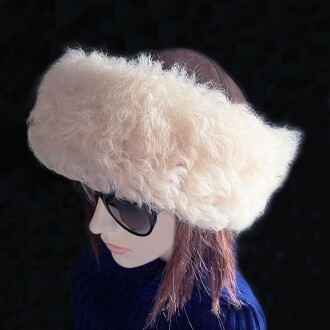 Shark Anatolia El Yapımı %100 Yün Kıvırcık Krem Kürklü Kadın Gerçek Deri Şapka - 5