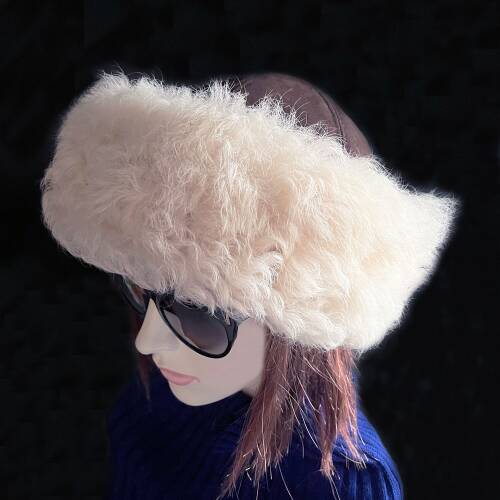 Shark Anatolia El Yapımı %100 Yün Kıvırcık Krem Kürklü Kadın Gerçek Deri Şapka - 5