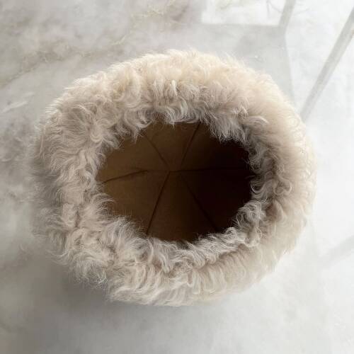 Shark Anatolia El Yapımı %100 Yün Kıvırcık Krem Kürklü Kadın Gerçek Deri Şapka - 6