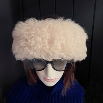 Shark Anatolia El Yapımı %100 Yün Kıvırcık Krem Kürklü Kadın Gerçek Deri Şapka - 7