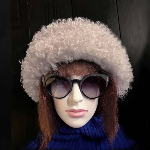 Shark Anatolia El Yapımı %100 Yün Kıvırcık Krem Kürklü Kadın Gerçek Deri Şapka - 2