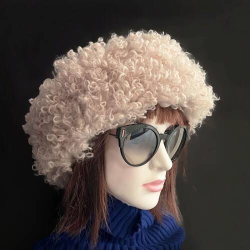 Shark Anatolia El Yapımı %100 Yün Kıvırcık Krem Kürklü Kadın Gerçek Deri Şapka - 3