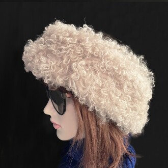Shark Anatolia El Yapımı %100 Yün Kıvırcık Krem Kürklü Kadın Gerçek Deri Şapka - 4