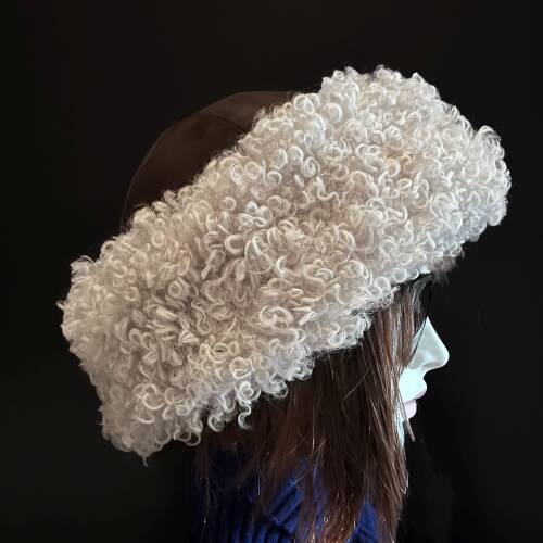 Shark Anatolia El Yapımı %100 Yün Kıvırcık Krem Kürklü Kadın Gerçek Deri Şapka - 5