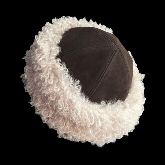 Shark Anatolia El Yapımı %100 Yün Kıvırcık Krem Kürklü Kadın Gerçek Deri Şapka - 6