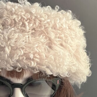 Shark Anatolia El Yapımı %100 Yün Kıvırcık Krem Kürklü Kadın Gerçek Deri Şapka - 9