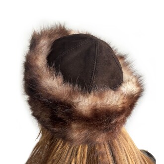 Shark Anatolia El Yapımı  %100 Yün Koyu Kahve Kürklü Kadın Gerçek Deri Börk Şapka - 4