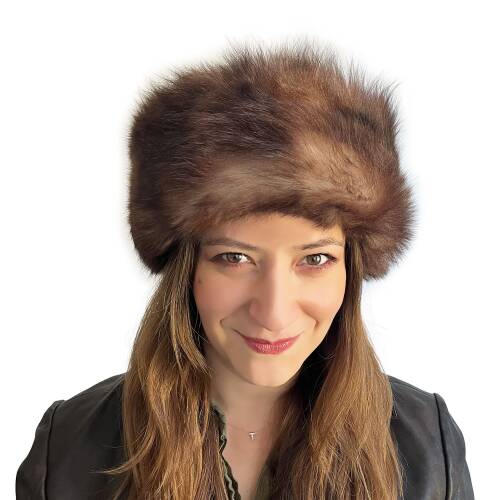 Shark Anatolia El Yapımı  %100 Yün Koyu Kahve Kürklü Kadın Gerçek Deri Börk Şapka - 7