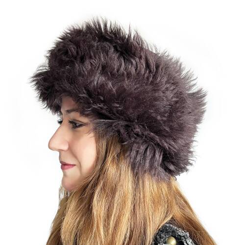 Shark Anatolia El Yapımı  %100 Yün Mürdüm Kürklü Kadın Gerçek Deri Börk Şapka - 3