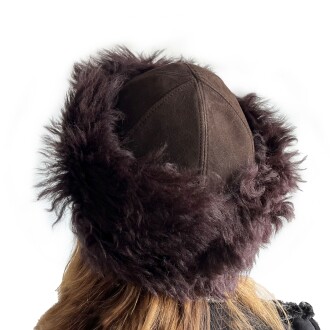 Shark Anatolia El Yapımı  %100 Yün Mürdüm Kürklü Kadın Gerçek Deri Börk Şapka - 4