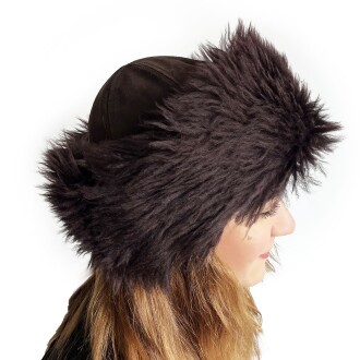 Shark Anatolia El Yapımı  %100 Yün Mürdüm Kürklü Kadın Gerçek Deri Börk Şapka - 8