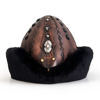 Shark Anatolia Ertuğrul Gazi Kabartma Desen Metal Broş Hakiki Deri Börk Şapka Kahve-Siyah-58 - 2