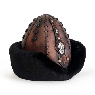 Shark Anatolia Ertuğrul Gazi Kabartma Desen Metal Broş Hakiki Deri Börk Şapka Kahve-Siyah-58 - 3