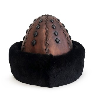 Shark Anatolia Ertuğrul Gazi Kabartma Desen Metal Broş Hakiki Deri Börk Şapka Kahve-Siyah-58 - 5