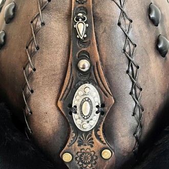 Shark Anatolia Ertuğrul Gazi Kabartma Desen Metal Broş Hakiki Deri Börk Şapka Kahve-Siyah-58 - 7