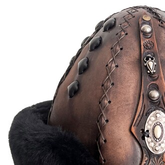 Shark Anatolia Ertuğrul Gazi Kabartma Desen Metal Broş Hakiki Deri Börk Şapka Kahve-Siyah-58 - 8