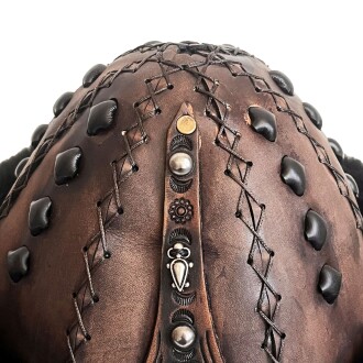Shark Anatolia Ertuğrul Gazi Kabartma Desen Metal Broş Hakiki Deri Börk Şapka Kahve-Siyah-58 - 9