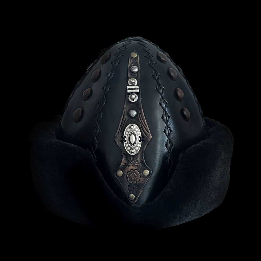  Shark Anatolia Ertuğrul Gazi Kabartma Desen Metal Broş Hakiki Deri Börk Şapka Siyah-57