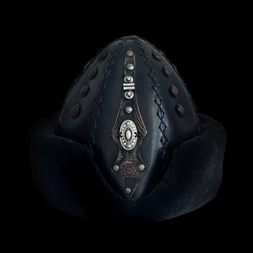 Shark Anatolia Ertuğrul Gazi Kabartma Desen Metal Broş Hakiki Deri Börk Şapka Siyah-57 - 1