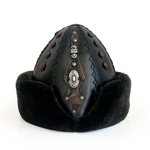 Shark Anatolia Ertuğrul Gazi Kabartma Desen Metal Broş Hakiki Deri Börk Şapka Siyah-57 - 2