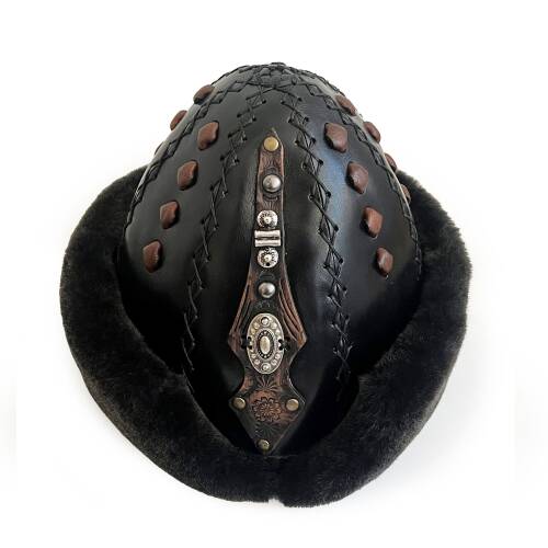 Shark Anatolia Ertuğrul Gazi Kabartma Desen Metal Broş Hakiki Deri Börk Şapka Siyah-57 - 3