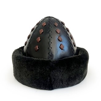 Shark Anatolia Ertuğrul Gazi Kabartma Desen Metal Broş Hakiki Deri Börk Şapka Siyah-57 - 5