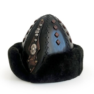 Shark Anatolia Ertuğrul Gazi Kabartma Desen Metal Broş Hakiki Deri Börk Şapka Siyah-57 - 6