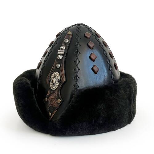 Shark Anatolia Ertuğrul Gazi Kabartma Desen Metal Broş Hakiki Deri Börk Şapka Siyah-57 - 6