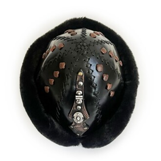 Shark Anatolia Ertuğrul Gazi Kabartma Desen Metal Broş Hakiki Deri Börk Şapka Siyah-57 - 9