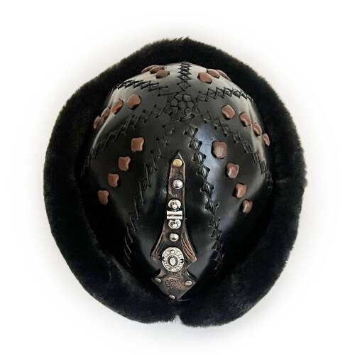Shark Anatolia Ertuğrul Gazi Kabartma Desen Metal Broş Hakiki Deri Börk Şapka Siyah-57 - 9