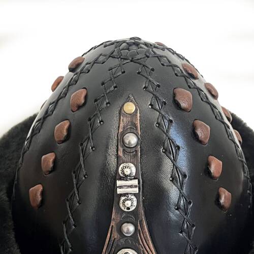 Shark Anatolia Ertuğrul Gazi Kabartma Desen Metal Broş Hakiki Deri Börk Şapka Siyah-57 - 10