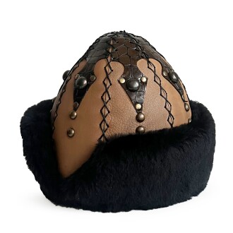 Shark Anatolia Ertuğrul Gazi Şapka Hakiki Deri Düğme Zımbalı Börk Hardal Kahve - 5