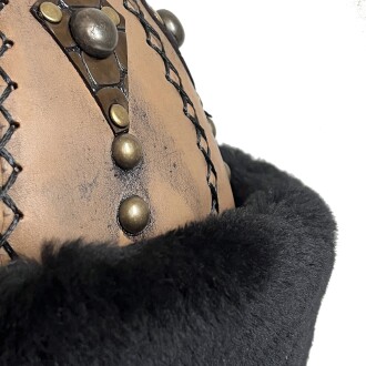 Shark Anatolia Ertuğrul Gazi Şapka Hakiki Deri Düğme Zımbalı Börk Hardal Kahve - 9