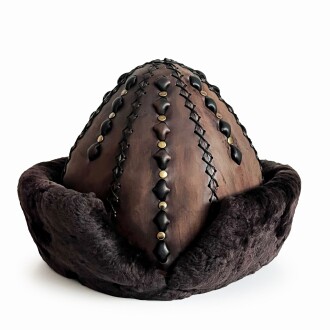 Shark Anatolia Ertuğrul Gazi Şapka Hakiki Deri Kabartma Desen Zımbalı Börk Antik Kahve-61 - 2