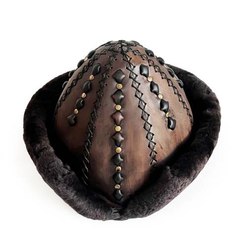 Shark Anatolia Ertuğrul Gazi Şapka Hakiki Deri Kabartma Desen Zımbalı Börk Antik Kahve-61 - 4